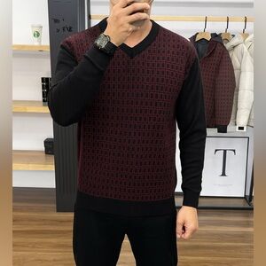 Kenneth Cole Black and Red Geometric Sweater